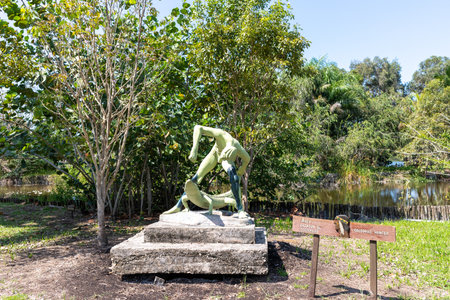 Province of Matanzas, Cuba - May 20, 2021: Indian Village Guam. Cienaga de Zapata. Indigenous statues of Cuba depict everyday lifeのeditorial素材