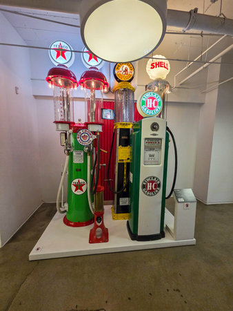 Los Angeles, USA - November 30, 2025: Petersen Automotive Museum. Gas Station