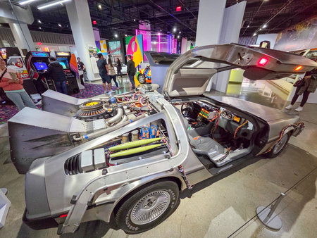 Los Angeles, USA - November 30, 2025: Petersen Automotive Museum. DMC DeLorean DMC-12 Back To The...