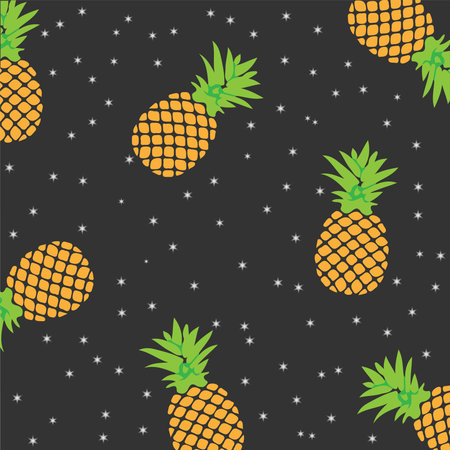 Fresh summer print in pop art style. Vector pineapple in space. Poster or postcard design, template. Vector eps10.のイラスト素材