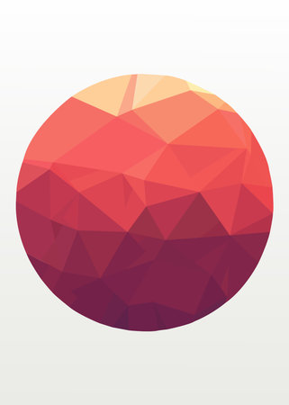 Ruby, Siam, Hyacinth round gem isolated on white background. Red polygonal sphere with gradient color low poly triangles. Vector eps10のイラスト素材