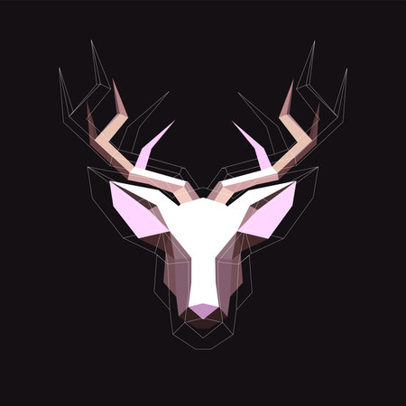 illustration with hand drawn moose or deer Geometric on black vintage background. Polygonal linear shape.のイラスト素材