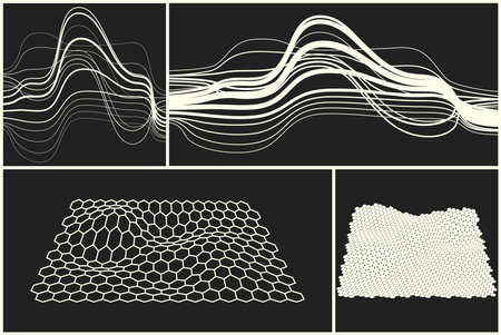 Abstract black and white background with generative art elements. Futuristic and glitched shapes in cyberpunk style.のイラスト素材