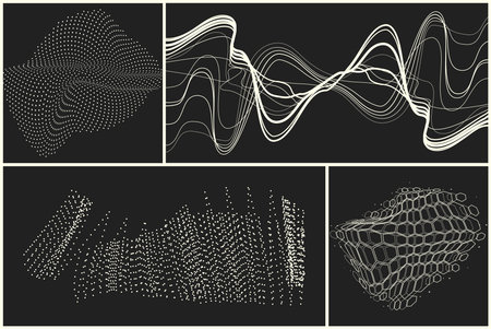 Abstract black and white background with generative art elements. Futuristic and glitched shapes in cyberpunk style.のイラスト素材