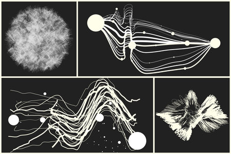 Abstract black and white background with generative art elements. Futuristic and glitched shapes in cyberpunk style.のイラスト素材