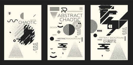 Modern universal chaotic composition of simple geometric shapes in material design. It goes well with the text, poster, magazine, decor. In classic black and white colorsのイラスト素材