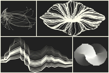 Abstract black and white background with generative art elements. Futuristic and glitched shapes in...