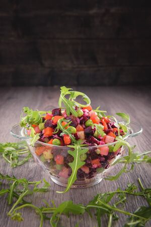 Traditional vegetarian Russian salad snack vinaigrette in a rustic recipe-
Beet Salad.Vegan cuisine.の写真素材