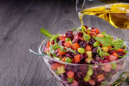 Traditional vegetarian Russian salad snack vinaigrette in a rustic recipe-
Beet Salad.の写真素材