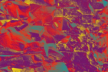 Abstract composition for the interior. Grunge red blue and yellow blue painted on a stone wall. Bright modern background.の写真素材