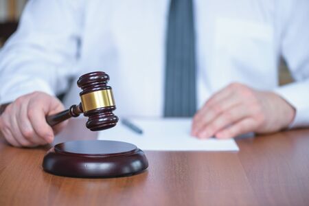 Judicial justice and law. Justice and law concept. Wooden hammer of the judge. Court and decision. の写真素材