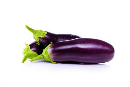 Photo  eggplant on white background copy space. Insulated Eggplant. Fresh eggplant  on white background,   .の写真素材