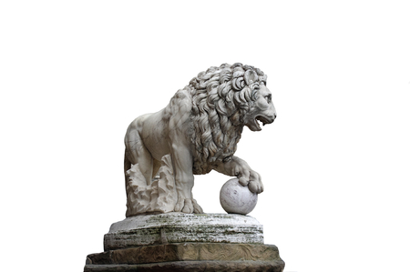 Lion statue in the Loggia dei Lanzi, Piazza della Signoria, Florence isolated on white backgroundの写真素材