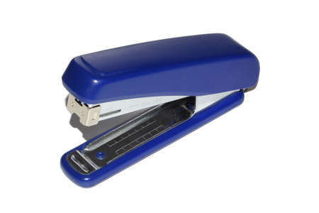 blue stapler isolated over a white backgroundの写真素材