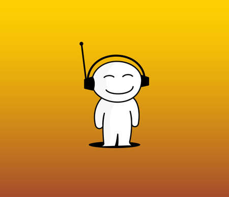 Boy of the white colour loving to listen music on yellow backgroundのイラスト素材