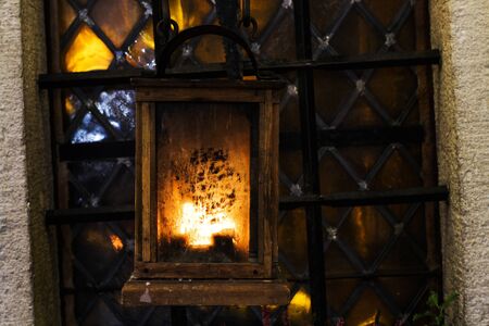 Old medieval torch burningの写真素材