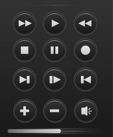 Media player buttons white color collection vector design elements on black backgroundのイラスト素材
