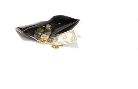 running out of money in your wallet, change and small bills that were left in your walletの写真素材