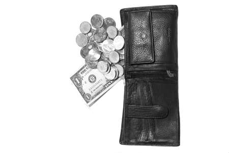running out of money in your wallet, change and small bills that were left in your walletの写真素材