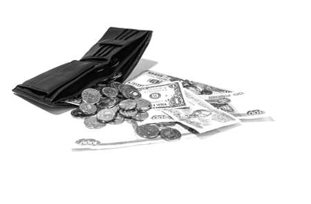 running out of money in your wallet, change and small bills that were left in your walletの写真素材