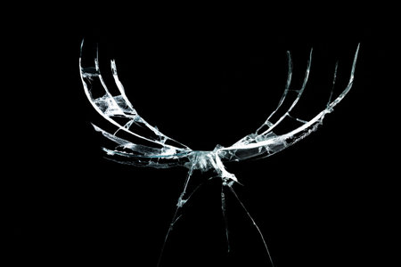 broken glass mirror in the form of cracks and lines on a black isolated backgroundの写真素材