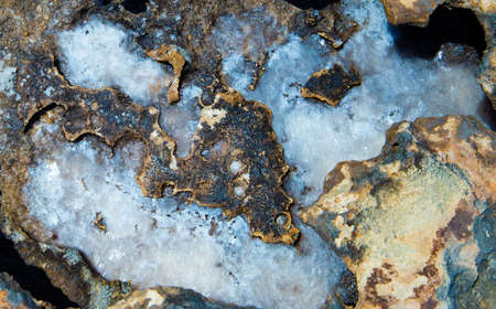 the rocky seashore in the form of rocks and depressions, against the background of the rock, as an...