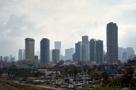 Panorama Of Tel Aviv Skyline City Downtown on a little mist day.