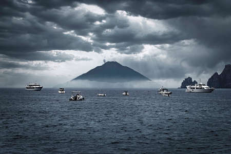 view of the volcano in cloudy weather. Stromboli. Italiaの写真素材