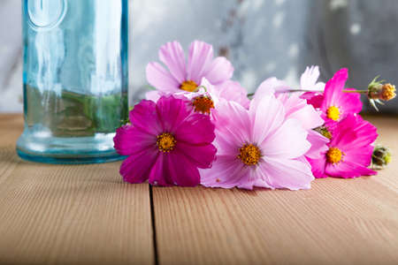 Countryside wildflowers on table in morningの写真素材