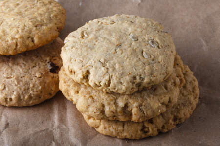 Oat cookies on craft paperの写真素材