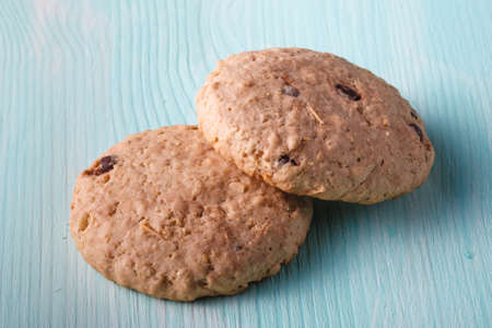 Oat cookies on wood tableの写真素材