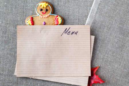 Kid menu decoration with gingerbread manの写真素材