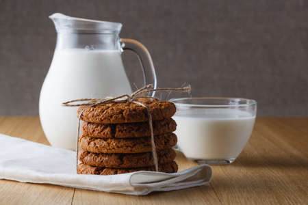 Oat cookies with milkの写真素材