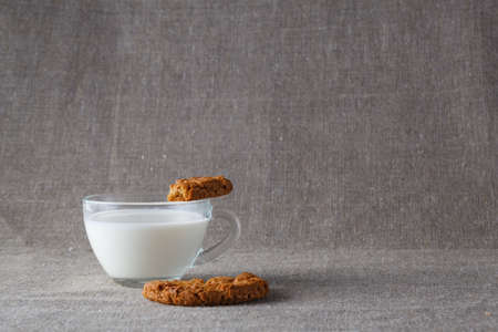 Oat cookies with milkの写真素材