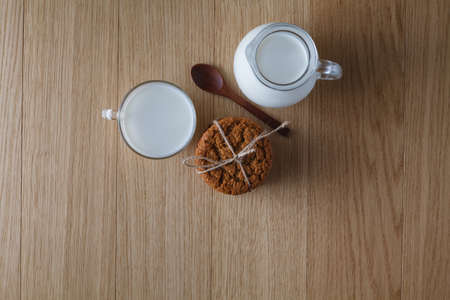 Oat cookies with milkの写真素材