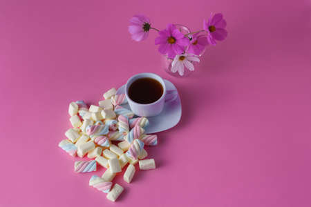 tea cup with dropped out marshmallowの写真素材