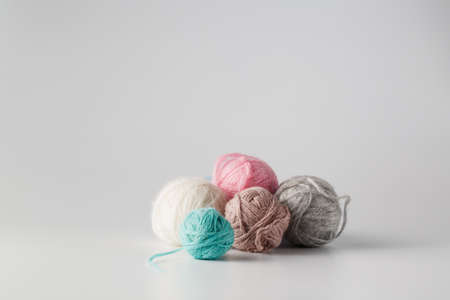Clews of colored wool yarnの写真素材