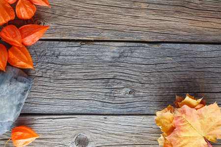 Rustic wooden table with bright frameの写真素材