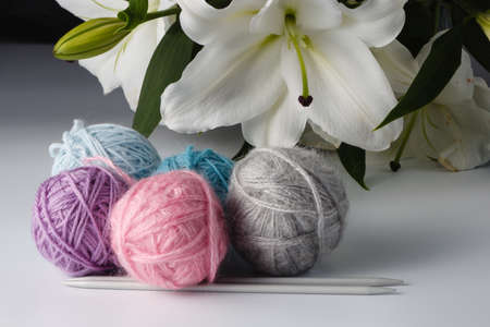 Leisure  concept. Colored clew of yarn for knittingの写真素材