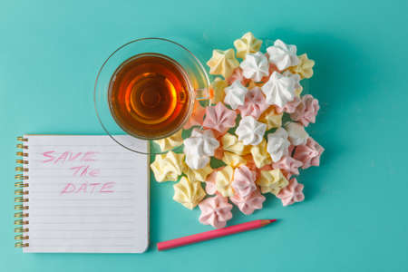 Inspiration card concept. Lot of homemade sweet meringue, light and delicious.の写真素材