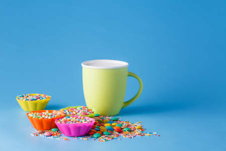 Bright candy on blue backgroundの写真素材