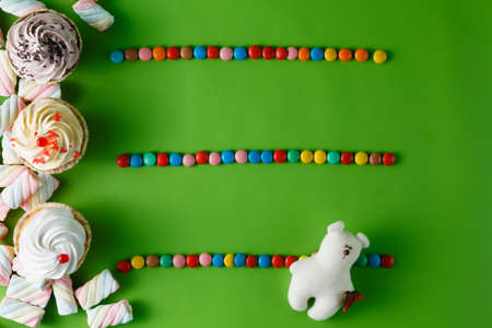 Menu decoration concept. Colored sweets text bulletsの写真素材