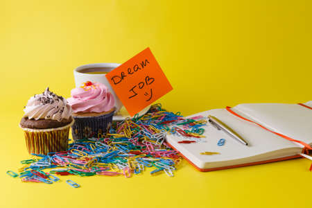 Dream job concept. Office paperclip on bright backgroundの写真素材