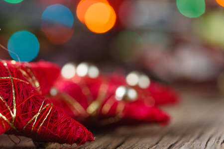 christmas decoration on rustic wooden table. Closeup viewの写真素材