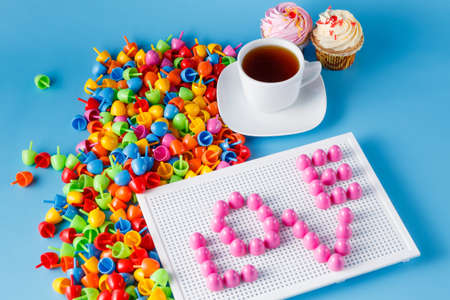 declaration of love concept. Kid plastic mosaic with word loveの写真素材