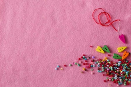 Greeting card with needlework symbols. Copy spaceの写真素材