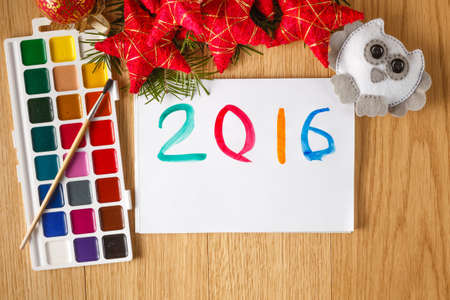 Drawing year symbol on paperの写真素材