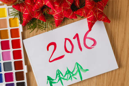 Drawing year symbol on paperの写真素材