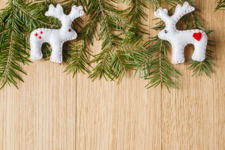Flat toys on wooden backgroundの写真素材