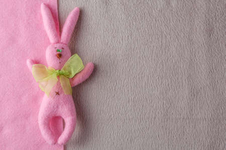 soft handmade felt background with bunnyの写真素材